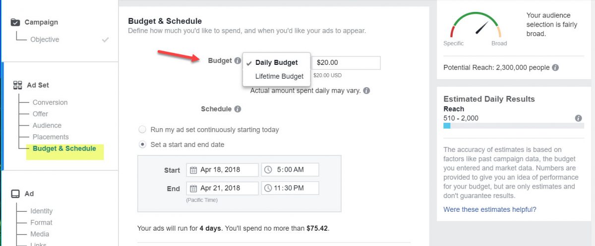 facebook ad budget