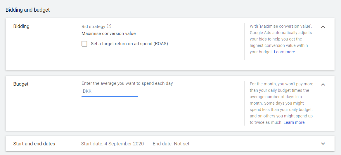 bidding and budget smart shopping google