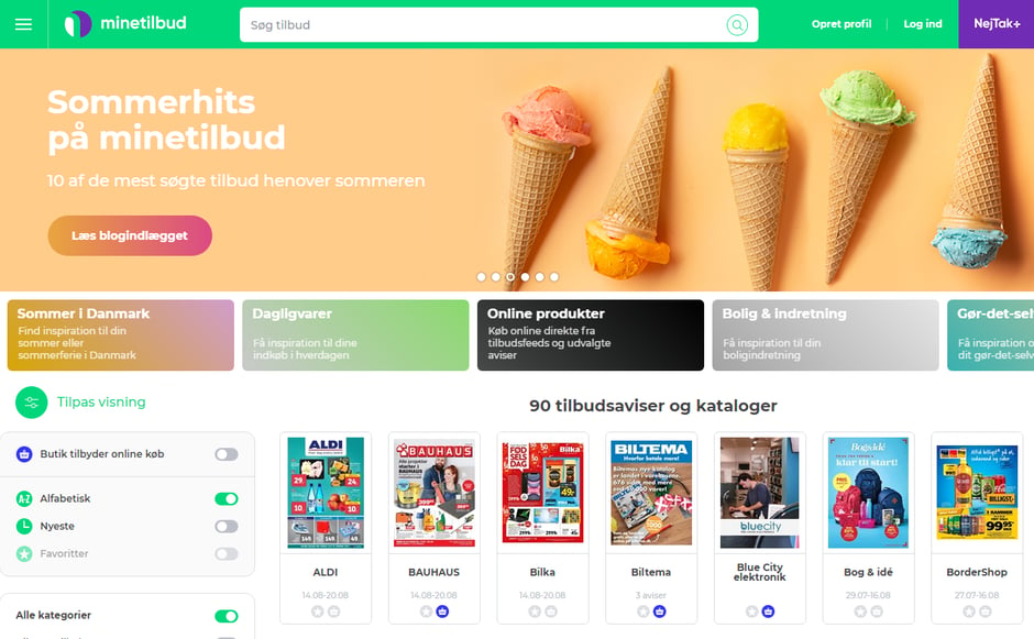 minetilbud homepage