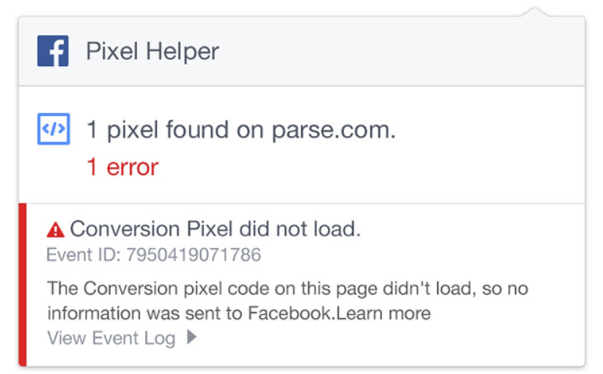 facebook pixel error