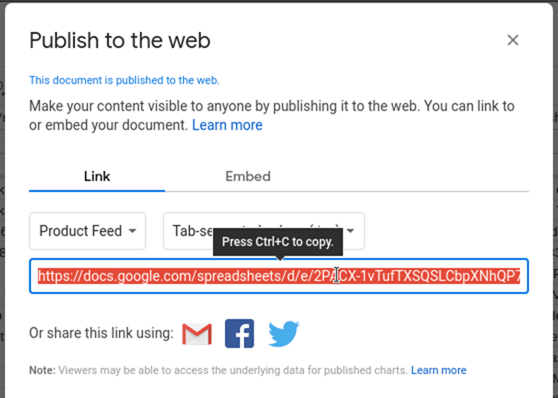 Publish to the web - link