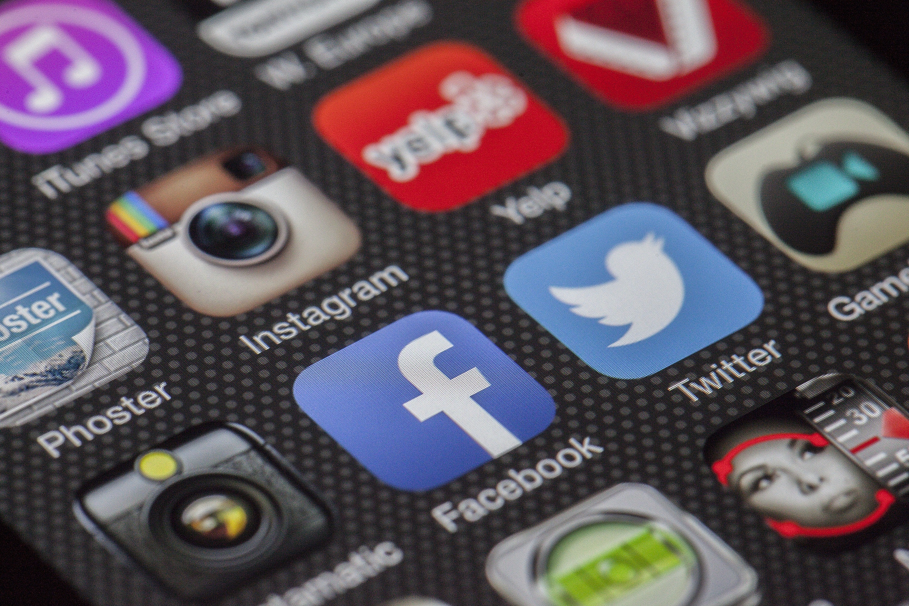 Social media logos such as Instagram, Facebook etc