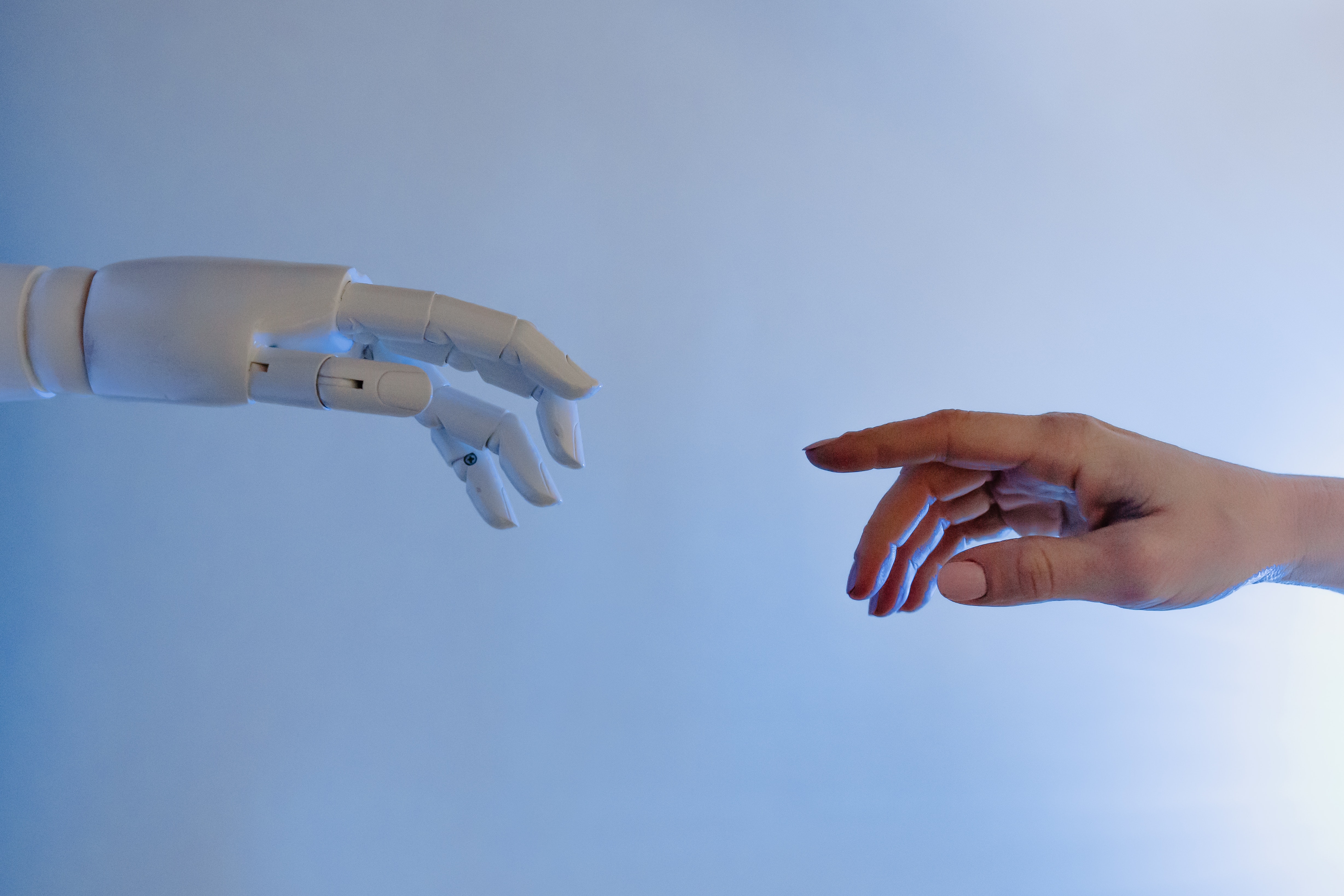 A human and a robot hand