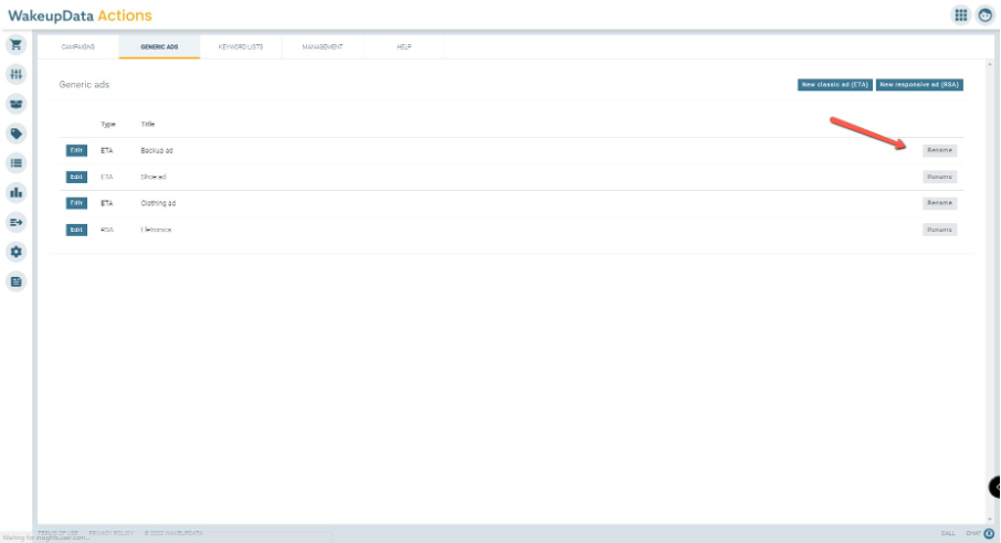 Renaming ads