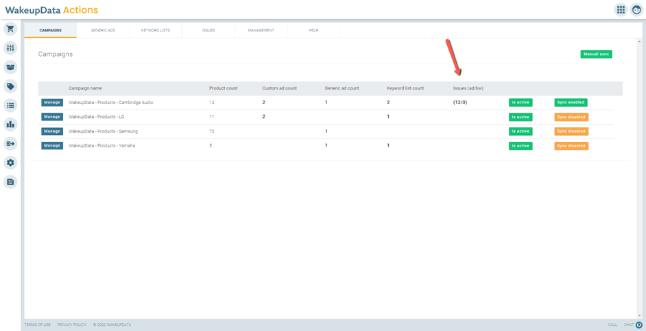 Image showing WakeupData Actions' Campaigns