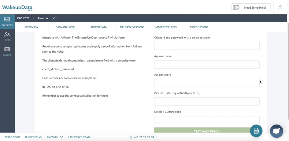 Screenshot of Akeneo integration site