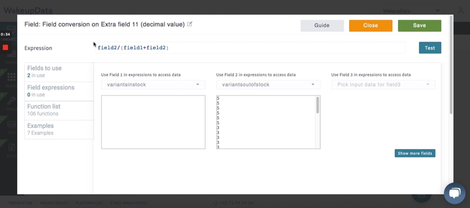 Screenshot of field conversion on extra field