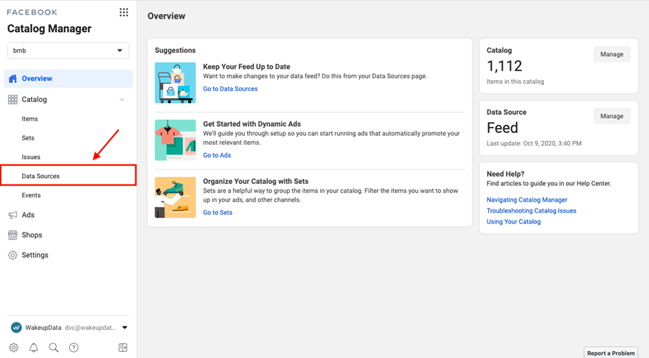 Facebook Catalog Manager - Data sources